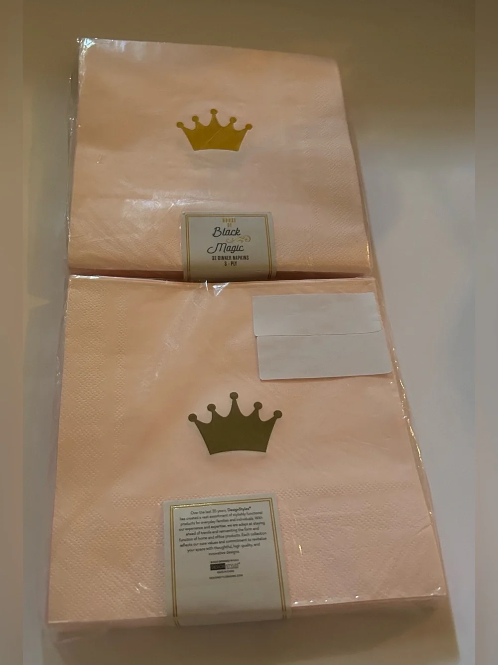 New 64 Gold Crown Pink Napkins 6 1/2” House of Black Magic 3 Ply